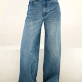 Nora | Jean denim coupe loose à jambes larges pour femme