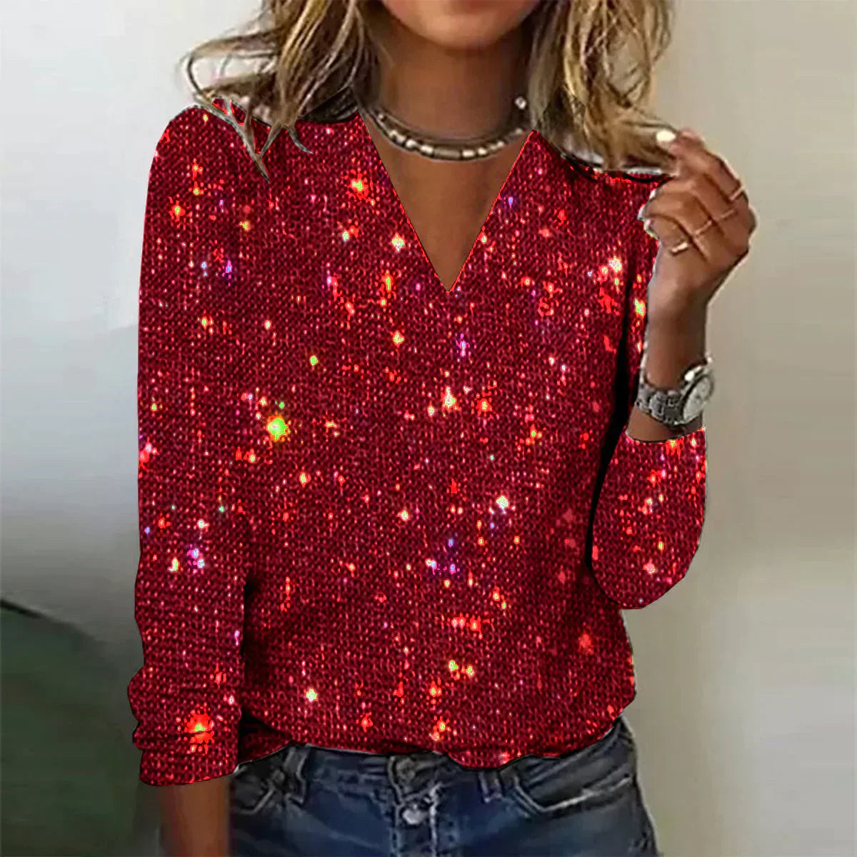 Celie | Pull brillant col en V pour femme