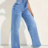 Camille |  Jean denim bleu moyen coupe loose à jambes larges pour femme
