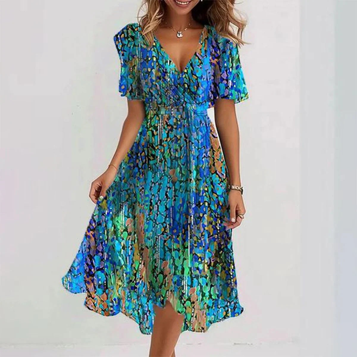 Liora | Robe midi fleurie à col V pour femme