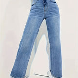 Camille |  Jean denim bleu moyen coupe loose à jambes larges pour femme