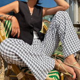 Lina | Pantalon à carreaux casual à jambes larges