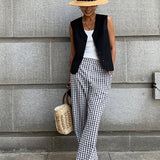 Lina | Pantalon à carreaux casual à jambes larges