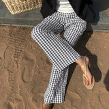 Lina | Pantalon à carreaux casual à jambes larges