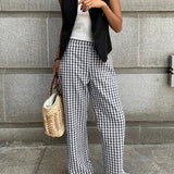 Lina | Pantalon à carreaux casual à jambes larges