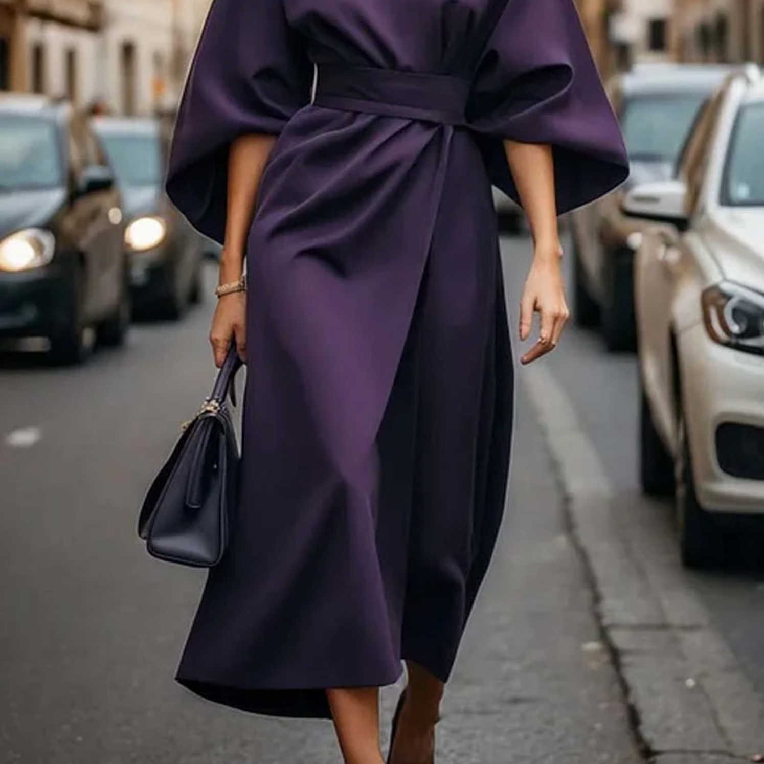 Céleste | Robe midi fluide à manches amples pour femme