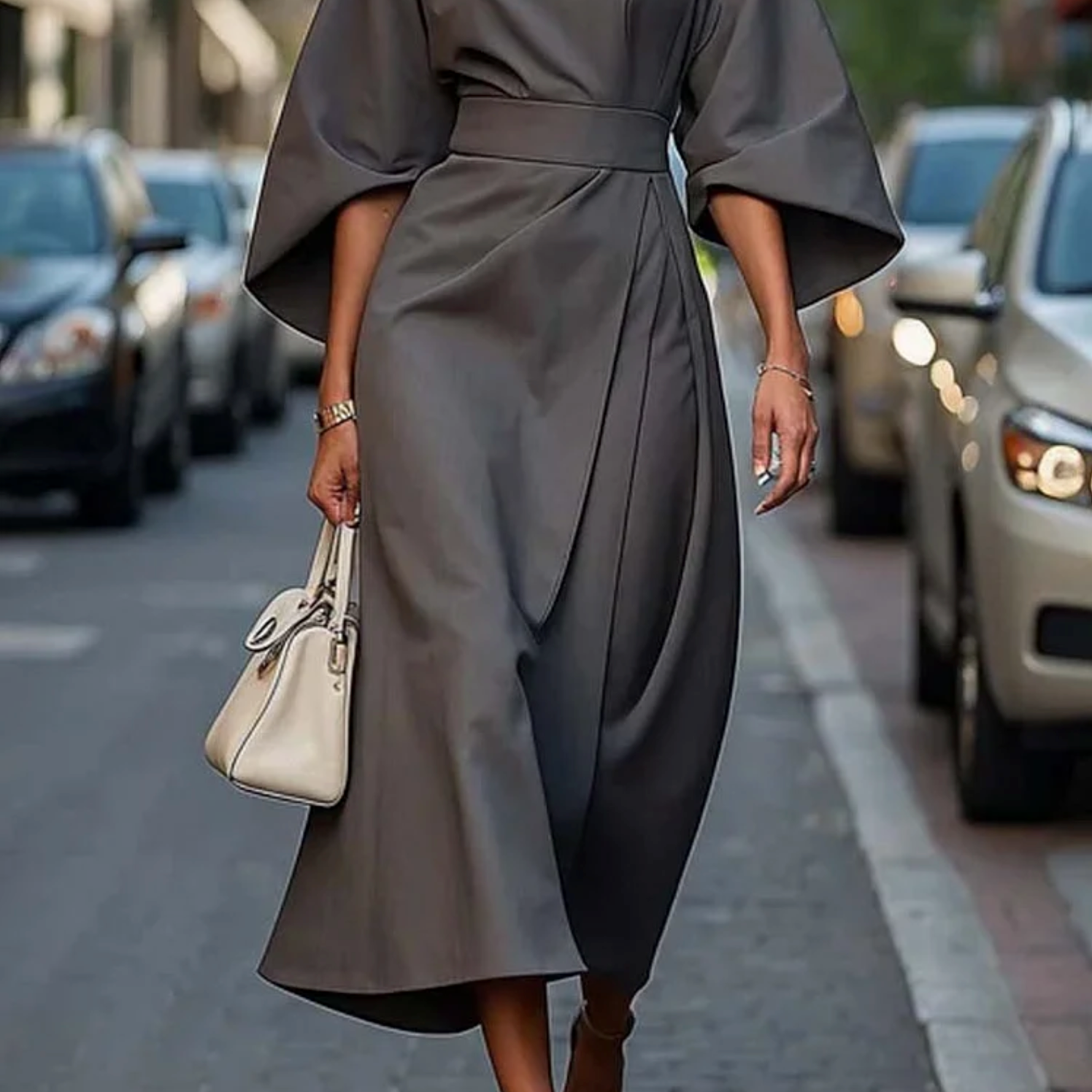 Céleste | Robe midi fluide à manches amples pour femme