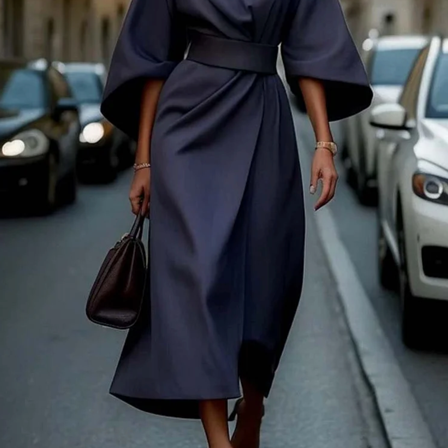 Céleste | Robe midi fluide à manches amples pour femme