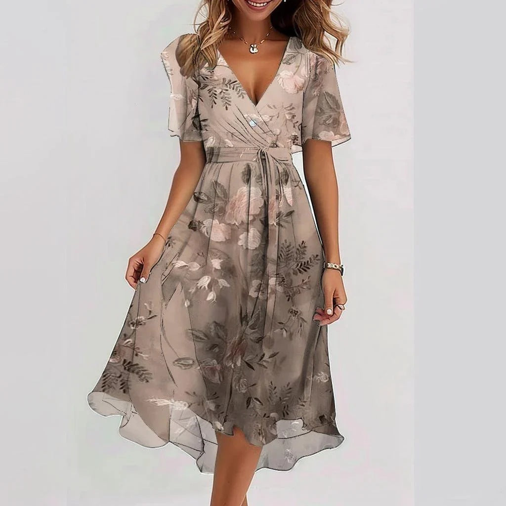 Liora | Robe midi fleurie à col V pour femme