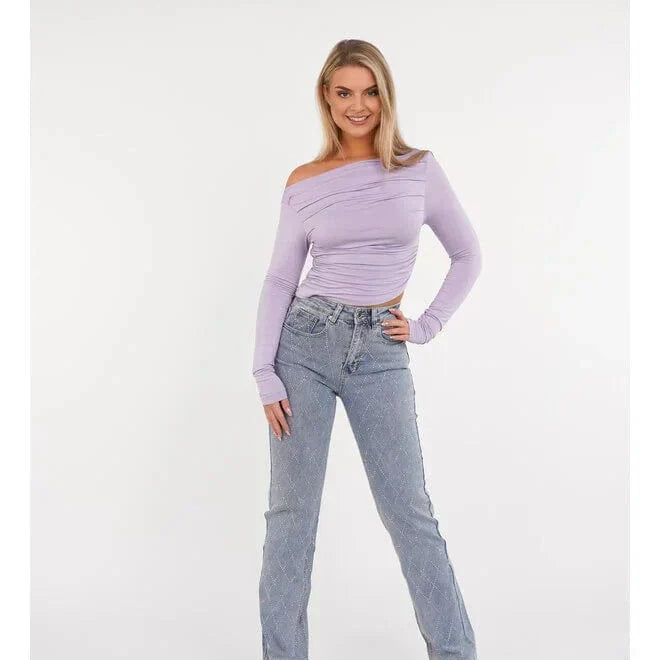 Louna | Jean denim motif diamant coupe regular pour femme