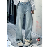 Lilou | Jean denim vintage coupe loose à jambes larges avec doublure polaire pour femme