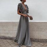 Élina | Robe longue de soirée à col V pour femme