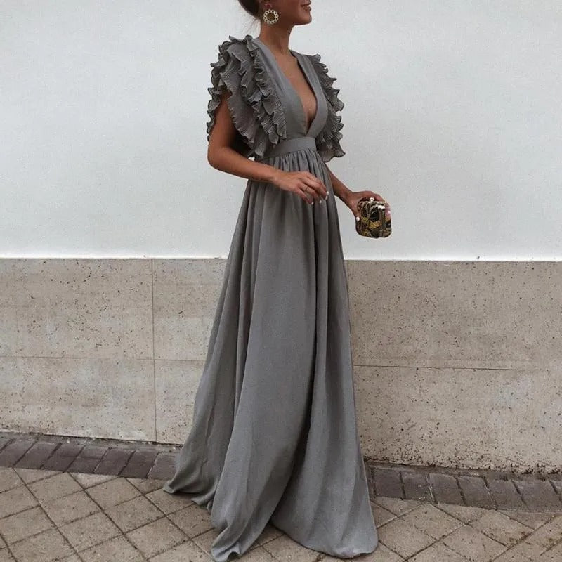 Élina | Robe longue de soirée à col V pour femme